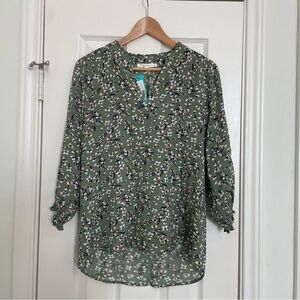 NWT Fun2Fun Veronica Smocked Sleeve Blouse, XS, Olive